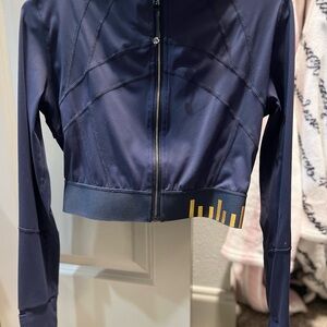 lululemon athletica Navy Zip-Up Cropped Jacket with Gold Accent